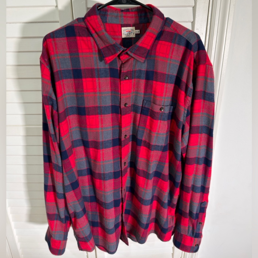 Faherty Red and Blue Plaid Casual Shirt